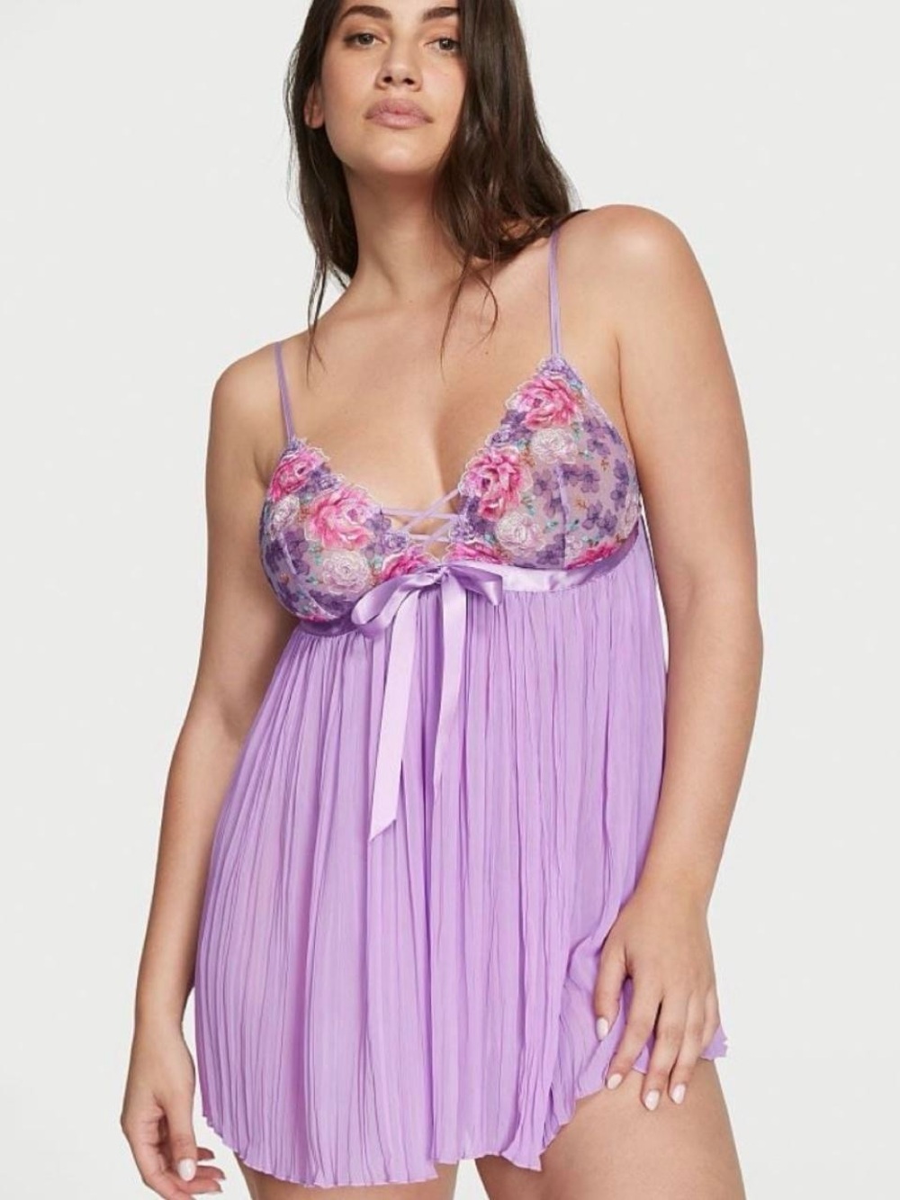 Victoria's Secret Lilac Floral Lace Babydoll Chemise